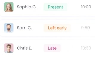 Attendance monitoring for presence and work hours