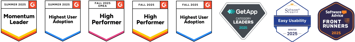 Top-rated time tracking software with awards from G2, Capterra, GetApp, SoftwareSuggest, and Software Advice